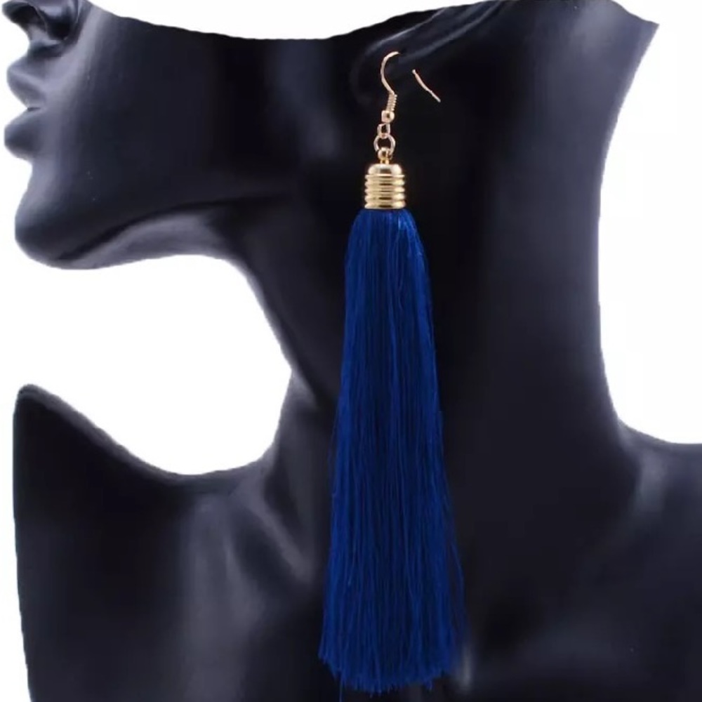Blue Tassel Drop Earrings - Picture 7 of 7